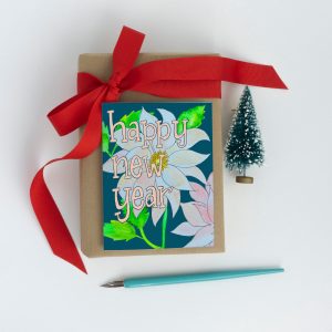 New Years Card - Floral Watercolor - Set of 12